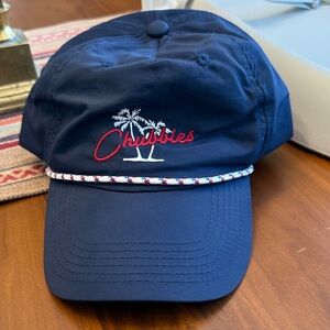 chubbies Navy Hat with White Palm Logo and Red Script